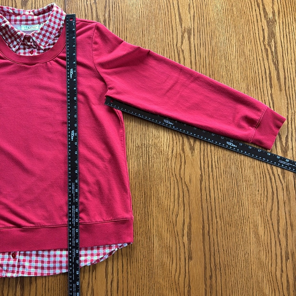 Denim & Co. French Terry Regular Top w/ Printed Collar and Hem MED Red A392022 - Picture 5 of 6